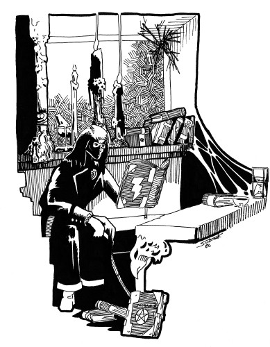 Avalon in his library.